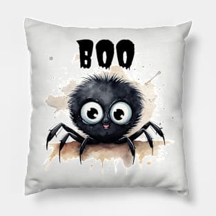 Adorable Halloween Black Spider saying Boo Pillow