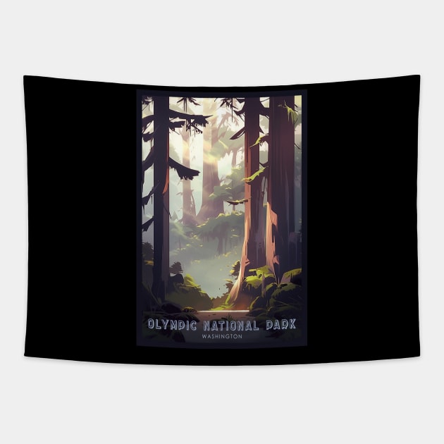 Olympic National Park Travel Poster Tapestry by GreenMary Design