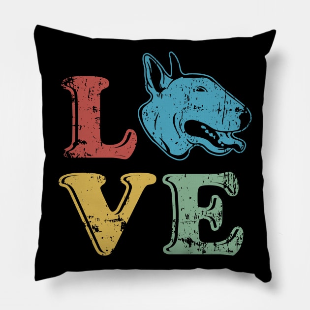 Love Bull Terrier Dog Owner Retro Style Design Pillow by PugSwagClothing