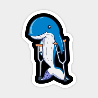 On crutches - cartoon whale Magnet