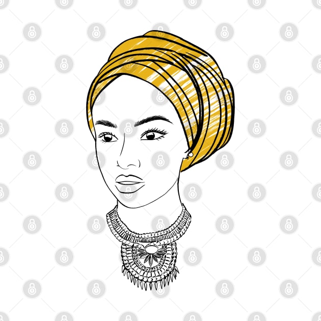 Beautiful african girl in orange turban and necklace by Kuchinska design