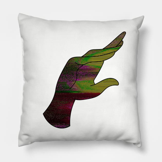 Glitch Art Hand Reaching Out Glitchcore Pillow by raspberry-tea