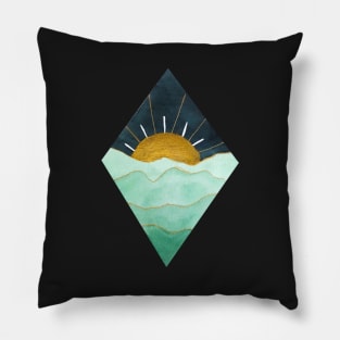 Diamond Green and Gold Sunset (dark background) Pillow