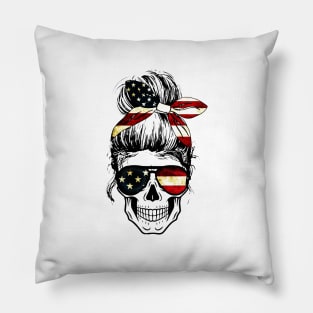 Womens American Lady Skull USA Flag Pillow