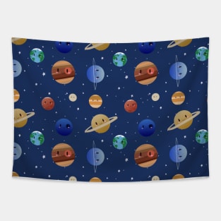 Cute Solar System - Repeating Pattern Tapestry