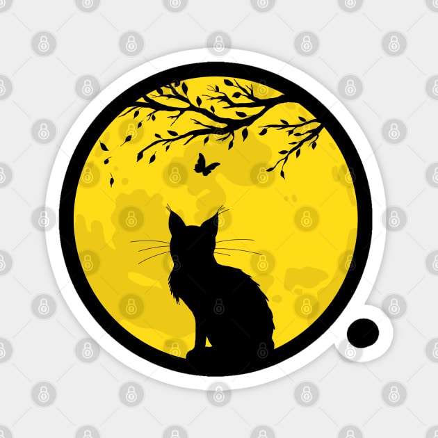 Black Cat Yellow Moon Magnet by H. R. Sinclair