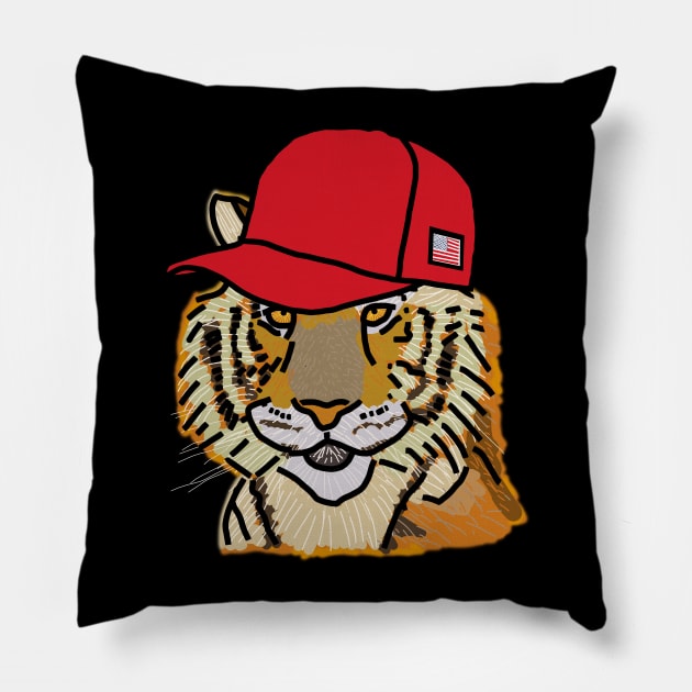 Tiger Wearing a Politics Red Hat Pillow by ellenhenryart