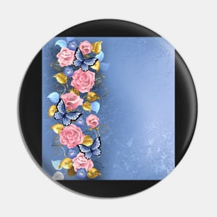 Pink Roses and Butterflies Pin