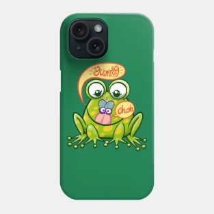 Mischievous green frog hunting a worried housefly in cute scene Phone Case