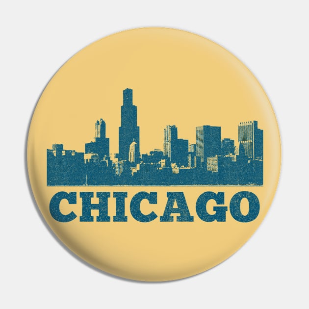 Chicago Skyline // Retro Vintage Faded Style Design Pin by DankFutura