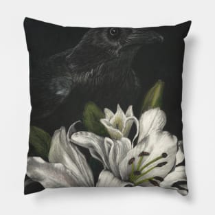 Lily White, Raven Black Pillow