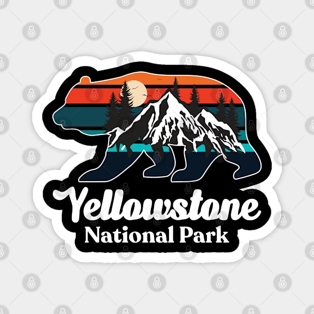 Retro Yellowstone Wyoming Montana Idaho Bear Hiking Souvenir Magnet by kalponik