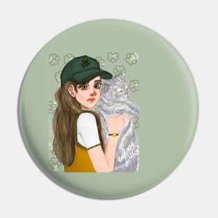 Girl with cat Pin