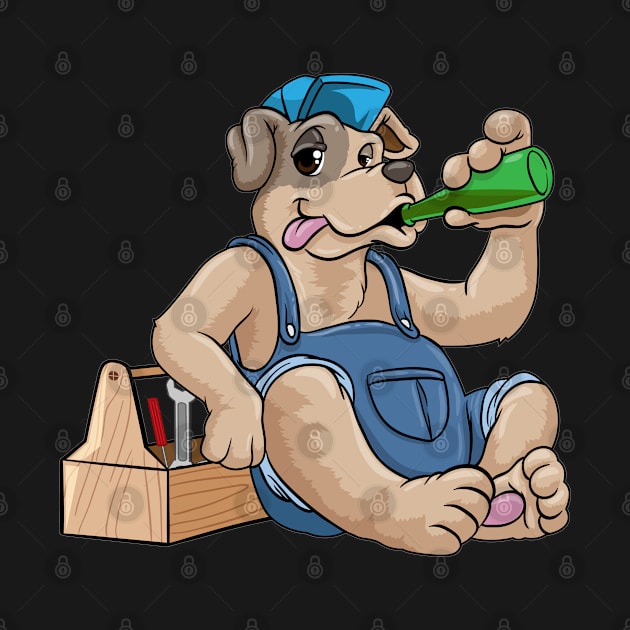 Funny mechanic dog is drinking beer by Markus Schnabel