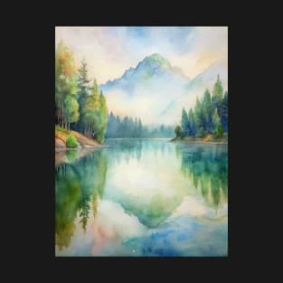 Lake Watercolor Painting T-Shirt