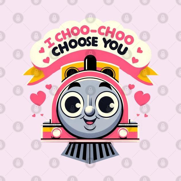 I Choo-Choose You: Adorable Train Valentine's Day Illustration by Retro Travel Design