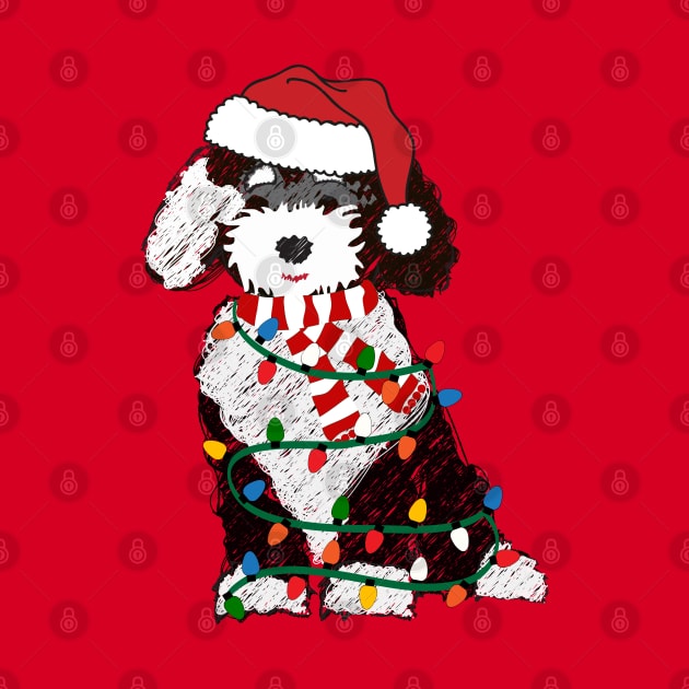 Cute Sheepadoodle Decorated With Christmas Lights by EMR_Designs