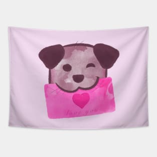 Cute dog with pink love letter Tapestry