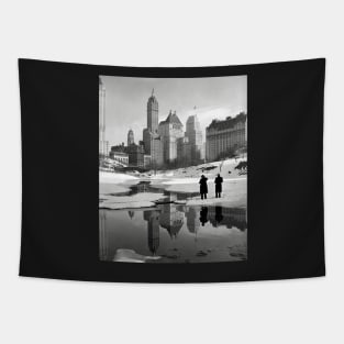 Central Park Winter Scene, 1933. Vintage Photo Tapestry