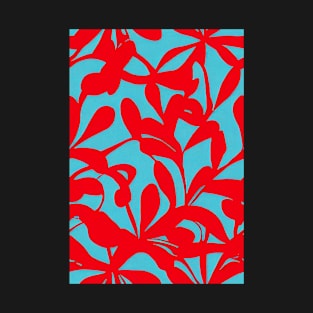 Beautiful Stylized Red Flowers on Blue Background, for all those who love nature #215 T-Shirt