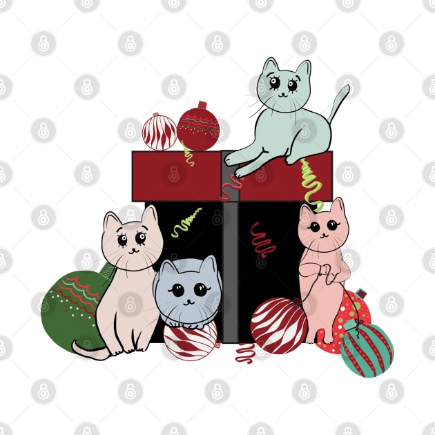 Gift box with cute cats and christmas decorative ball by GULSENGUNEL