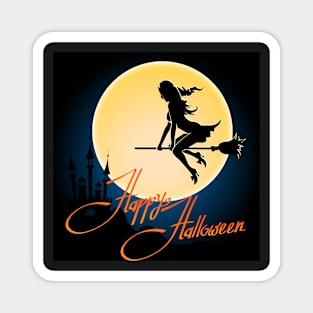 Happy Halloween poster with witch on a broom Magnet