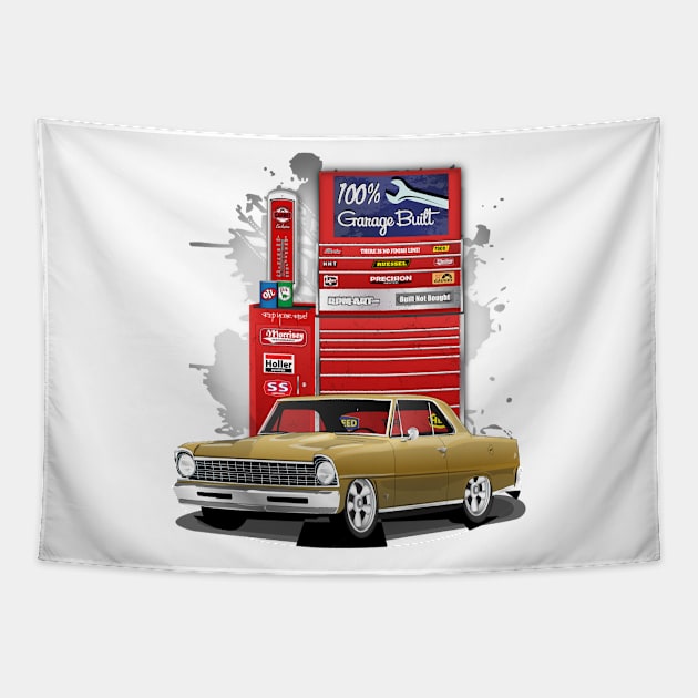 1967 Granada Gold Chevrolet Nova Garage Built Print Tapestry by RPM-ART