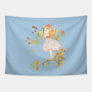 Forest fairy with a bird Tapestry