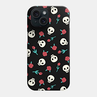 Red Roses and Skulls Halloween Pattern Phone Case