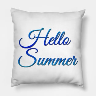 Hello Summer Cute Summer Blue Typography Pillow