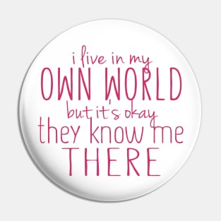 I Live In My Own World But It's Okay They Know Me There Pin