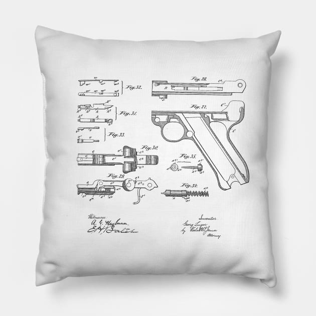 Gun Design Vintage Patent Hand Drawing Pillow by TheYoungDesigns