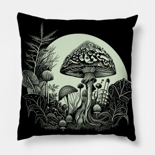 Cottagecore Moon, Mushrooms, Plants and Trees Pillow