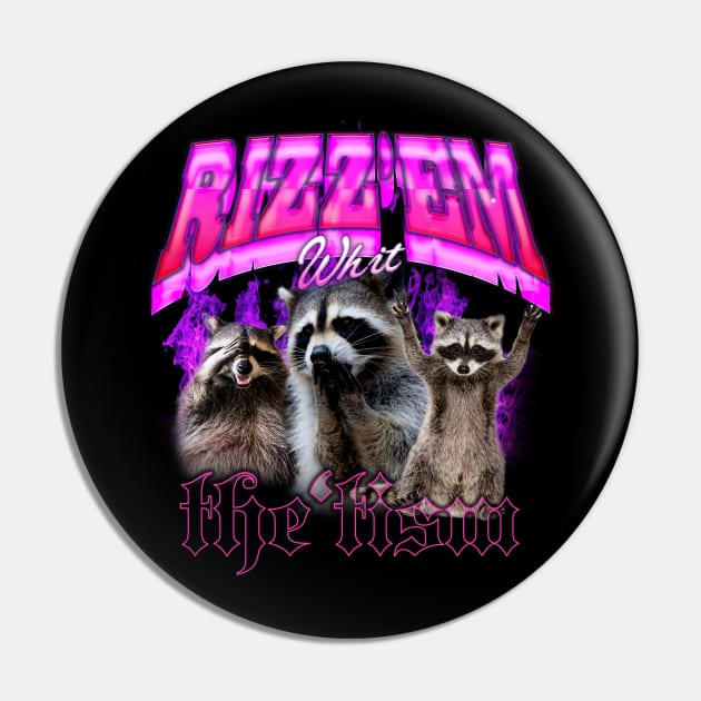 Rizz Em With The Tism Retro Shirt, Vintage Funny Raccoon Graphic Shirt, Autism Awareness, Raccoon Meme Pin by Hamza Froug
