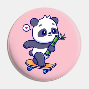 Cute Panda Holding Bamboo On Skateboard Cartoon Pin
