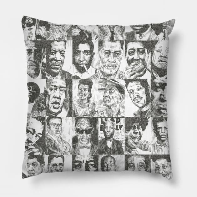 Blues Musicians Collection Pillow by marianasantosart