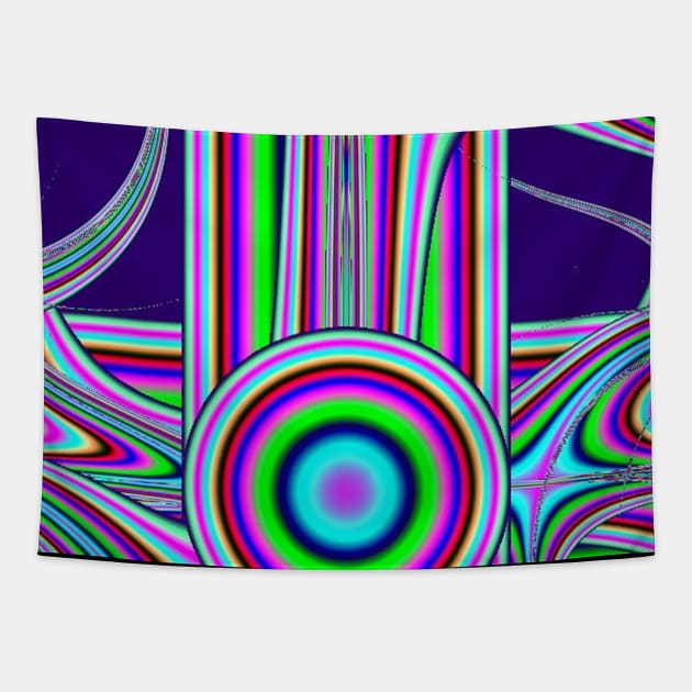 Trippy Multicolor Striped Circle and Curves Fractal Design Tapestry by Funkiberd