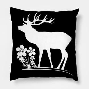 deer, stag, flowers, wild animal, hunting bloom Pillow