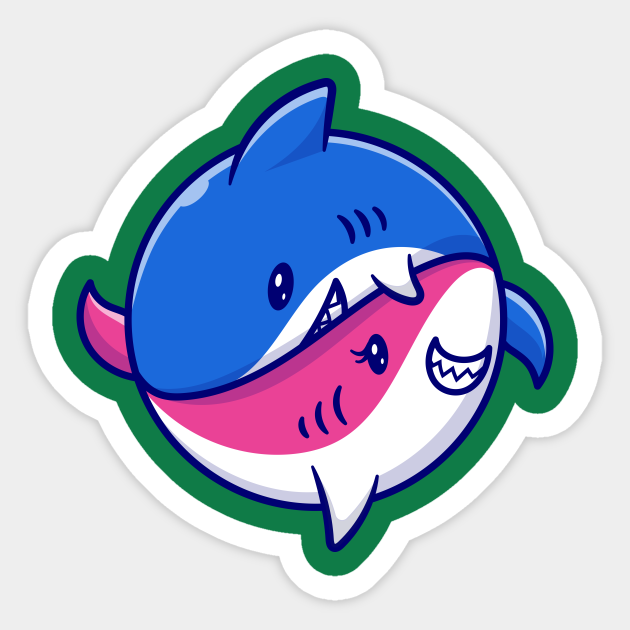 Cute Couple Shark Cartoon Vector Icon Illustration - Sharks - Sticker