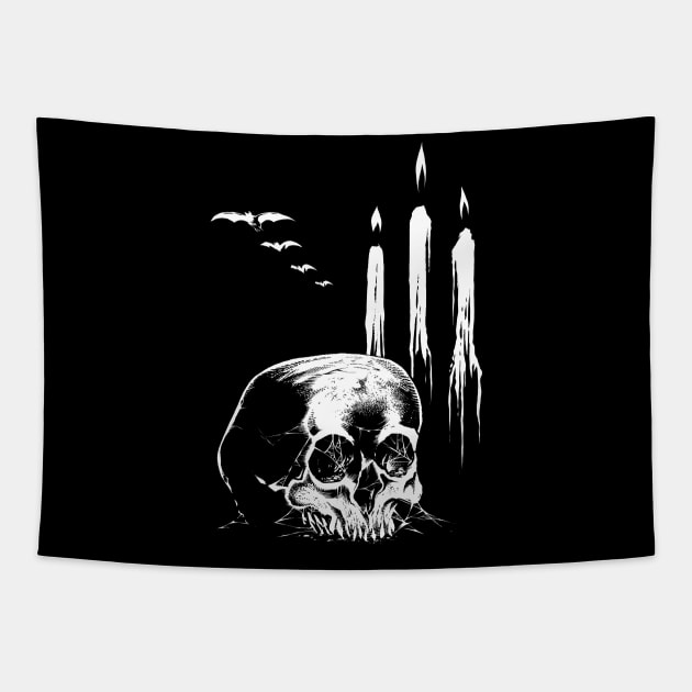 Skull and Candles Tapestry by wildsidecomix