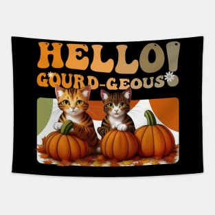 Hello Gourd-geous Cats - Whimsical Feline Fun Tapestry