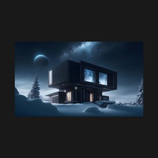 Black futuristic house in snowy place T-Shirt