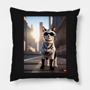 Cyberpunk Cat - Modern Digital Art Pillow