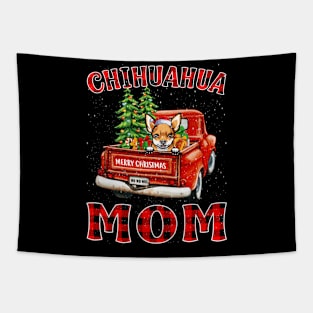 Christmas Chihuahua Mom Santa Hat Truck Tree Plaid Dog Mom Christmas Tapestry