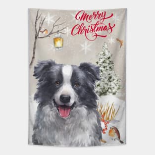 Border Collie Merry Christmas Santa Dog Tapestry