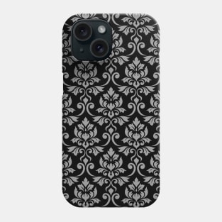 Feuille Damask Gray on Black Pattern Phone Case