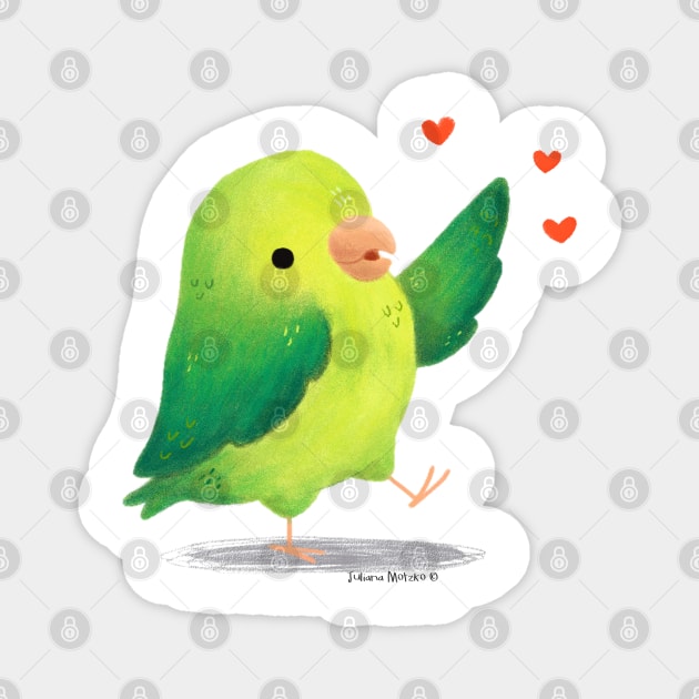 Parrotlet bird with hearts Magnet by julianamotzko