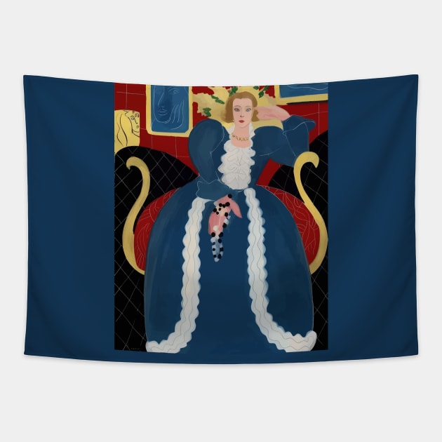 Woman in Blue Dress with White Lace After Matisse Tapestry by bragova