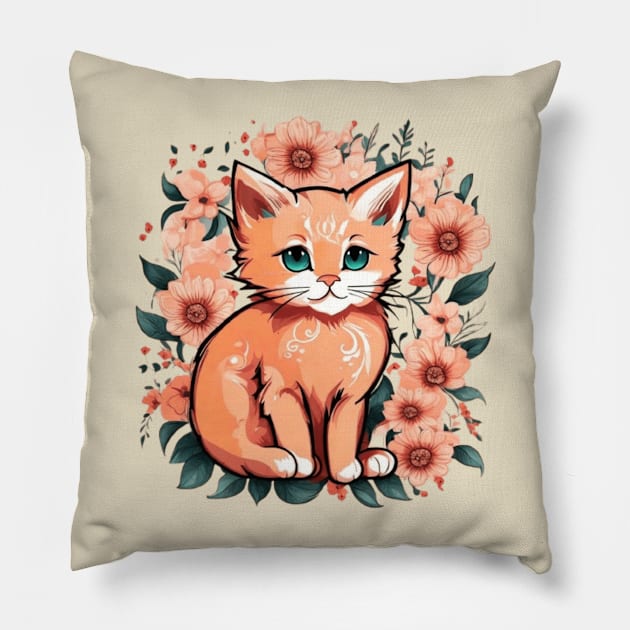 floral kitten Pillow by WeLoveAnimals