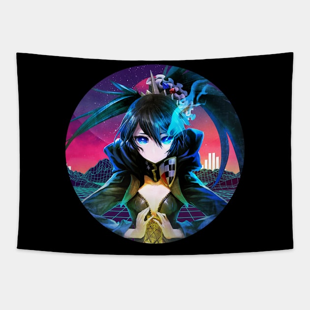 Raging Shadows The Dark Tale of Black Rock Shooter Tapestry by Skateboarding Flaming Skeleton